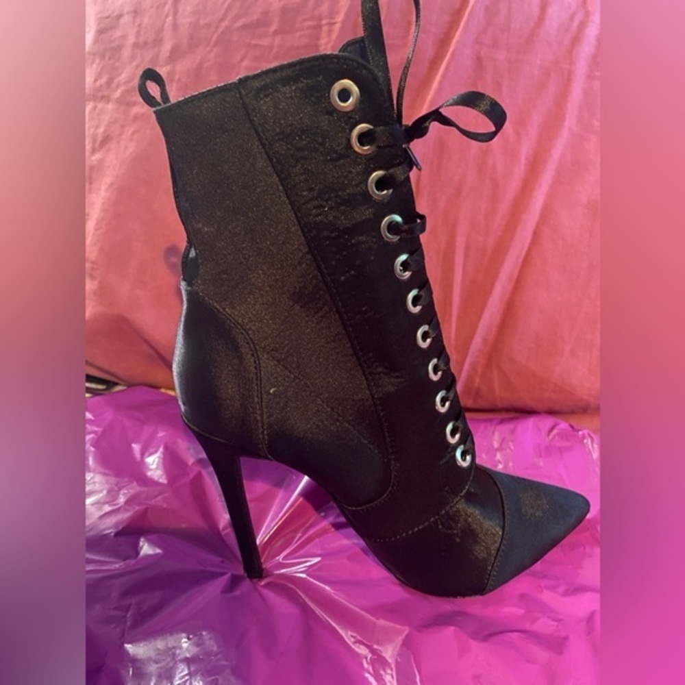 Lace Up and Zip Stiletto High Rise Ankle Boots